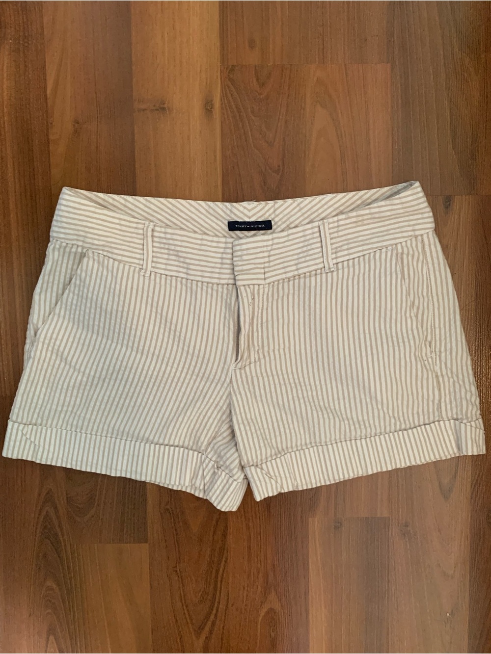 Tommy Hilfiger Cream & Tan Striped Women's Shorts